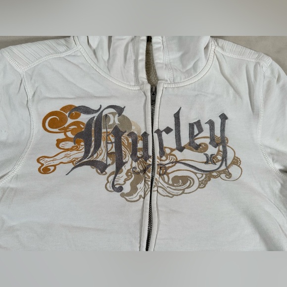 Vintage 90s Y2K Hurley Hoodie Medium Sherpa Lined Skater White Embroidered Flaws - Picture 3 of 15